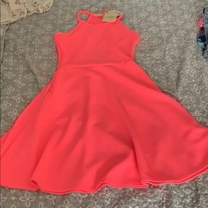 Neon pink fit and flare dress